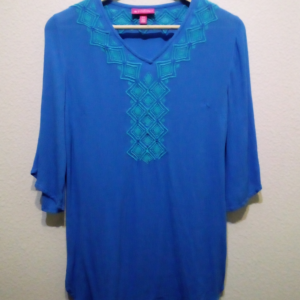 Lilly Pulitzer Royal Blue Tunic with Teal Embroidery